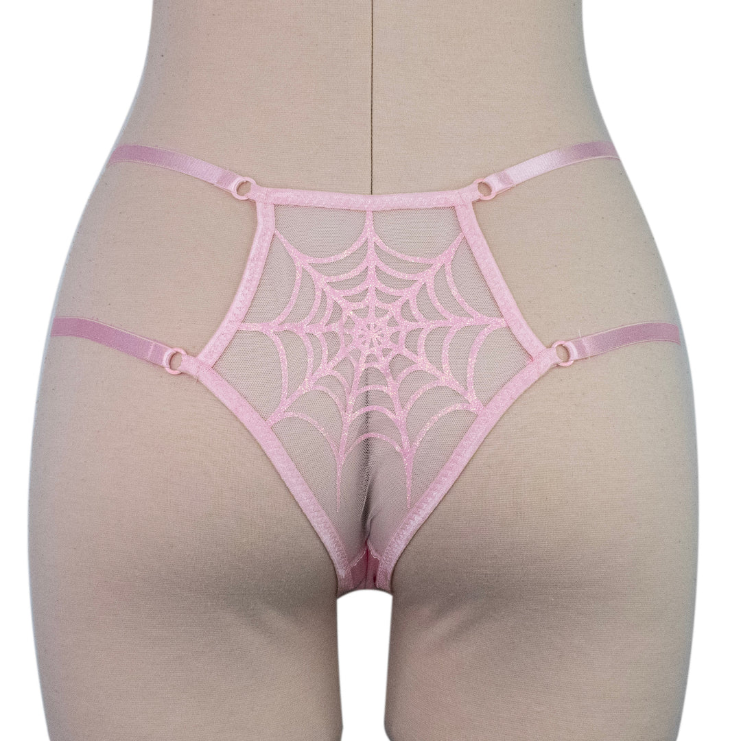 Glitter pink cheeky spiderweb strappy panty