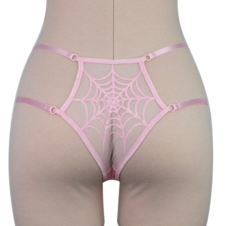 Glitter pink cheeky spiderweb strappy panty