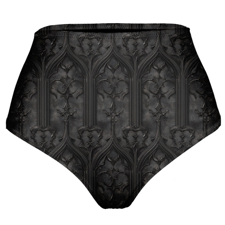 Black Gothic Cathedral  High Waist Cheeky Bikini Bottom - McLaineO