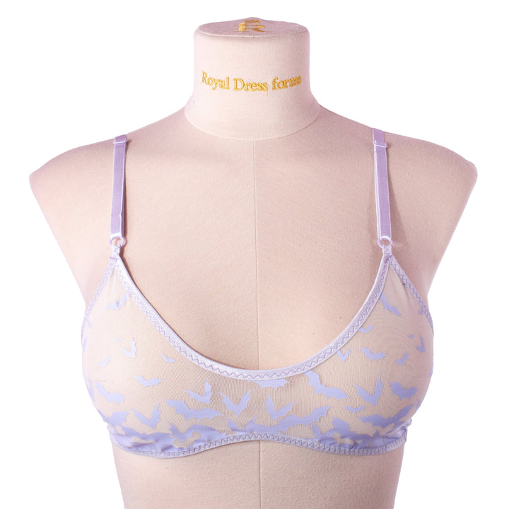 Lilac Bat Mesh Bralette, Purple Bats