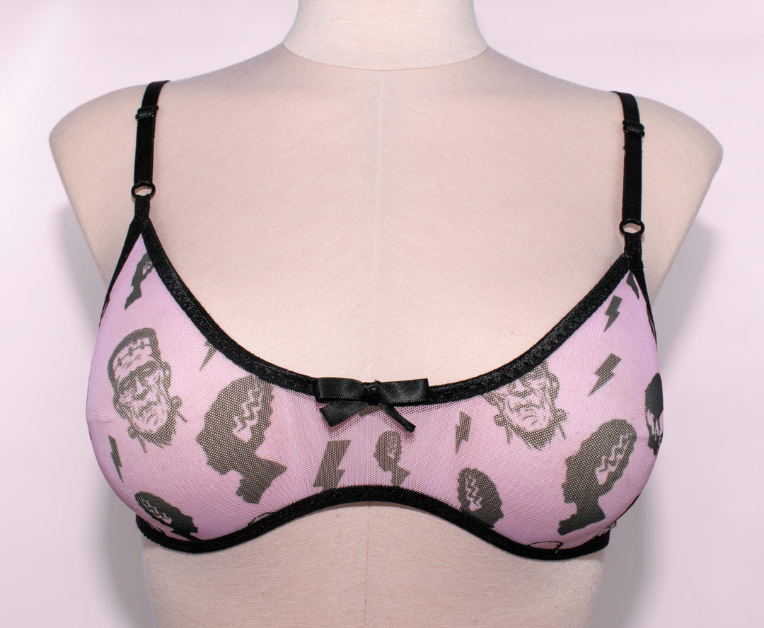 Pink and Black Frankenstein Soft Mesh Bralette