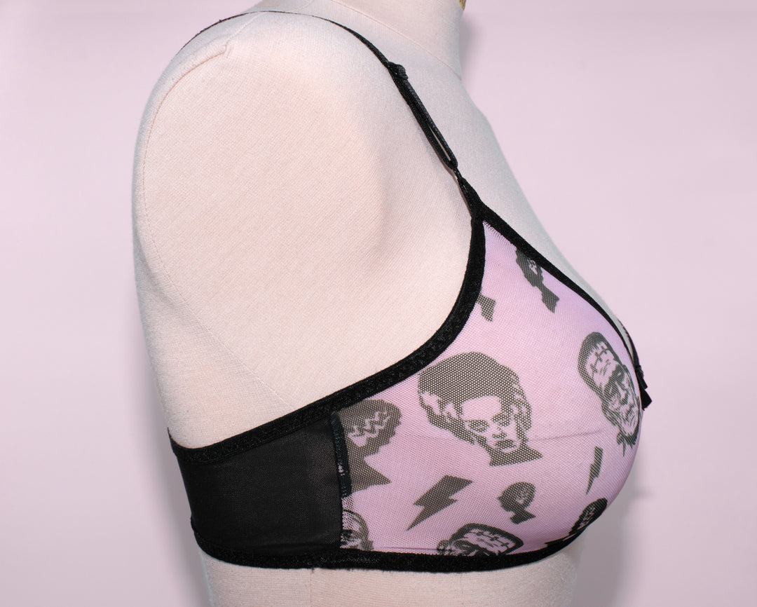 Pink and Black Frankenstein Soft Mesh Bralette