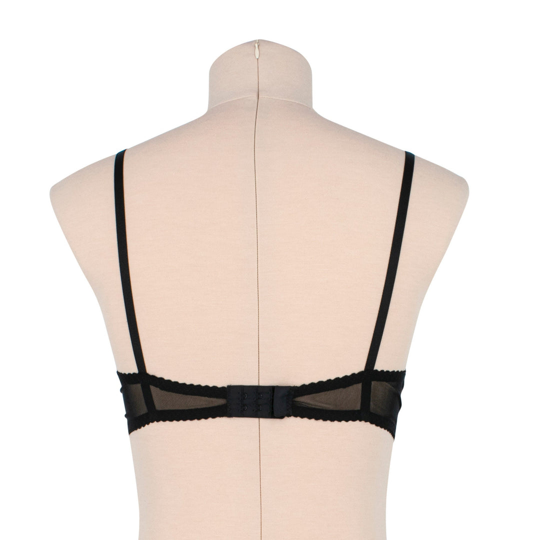 Bat Underwire Bra - Sheer Nude Mesh with Black Velvet Applique